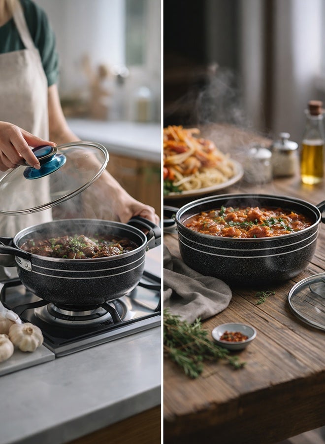 KAWASHI Dutch Oven 30cm with Glass Cover KW-SP - Extra-Large Non-Stick Cooking Pot, Even Heat Distribution, Durable Construction, Easy to Clean, Perfect for Stews, Soups & Healthy Cooking. - Image 3